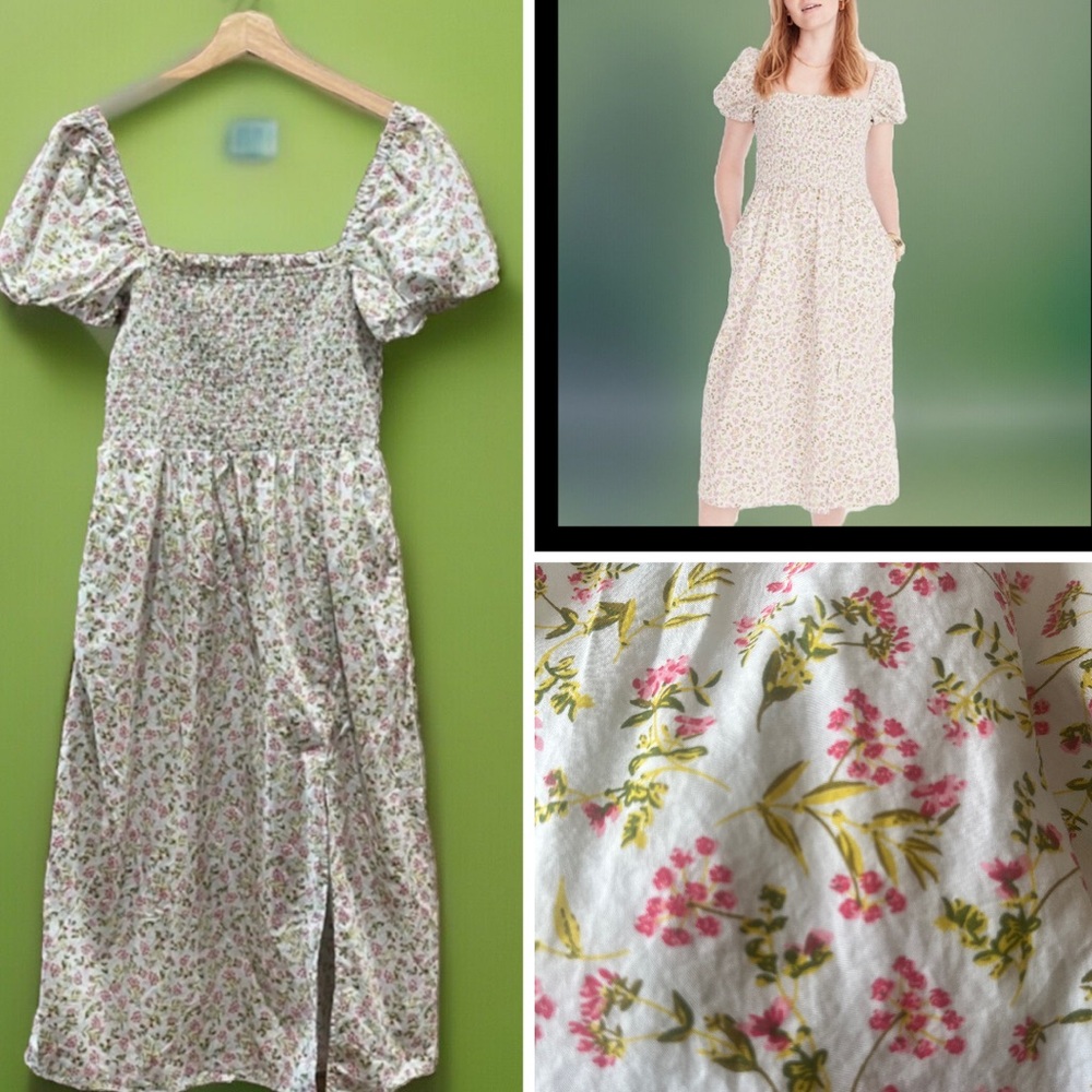 J CREW floral smocked midi dress with slit SMALL